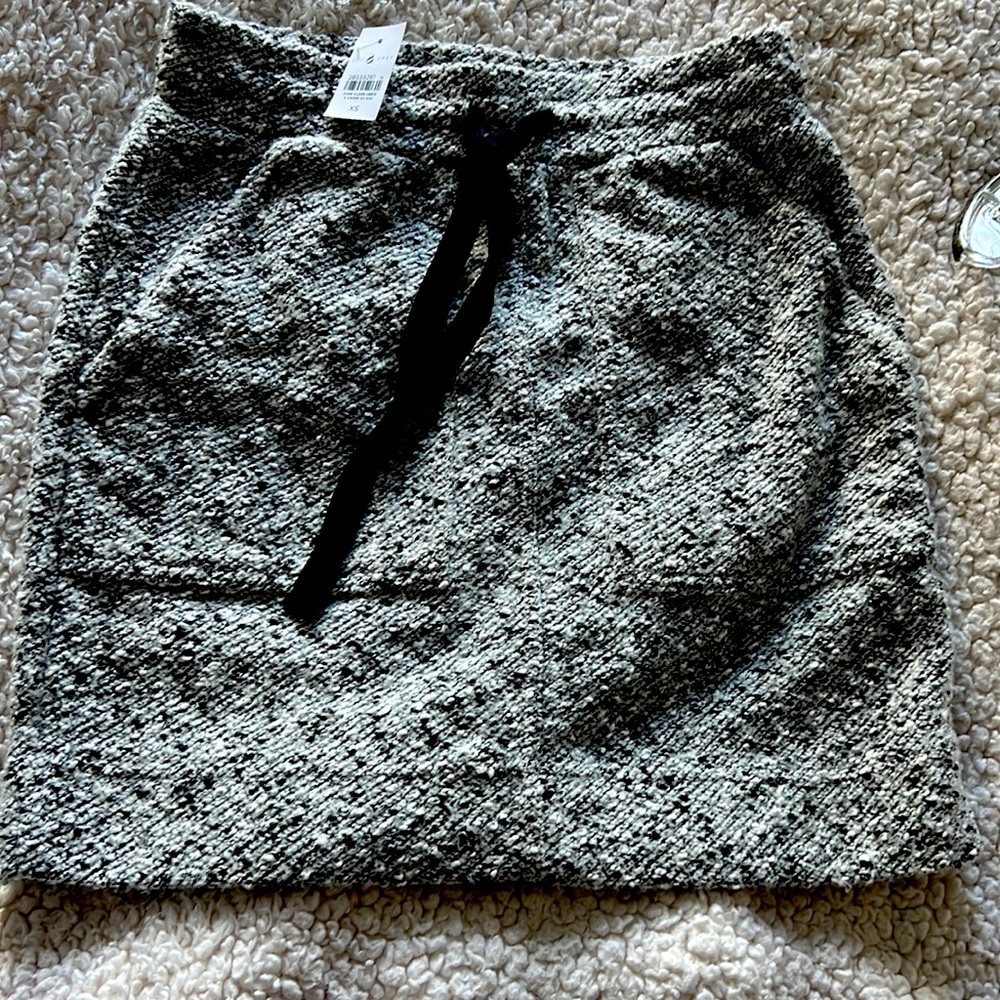 Lou & Grey for LOFT Black & White Marbled Drawstring Knit Mini Skirt Size XS NWT
